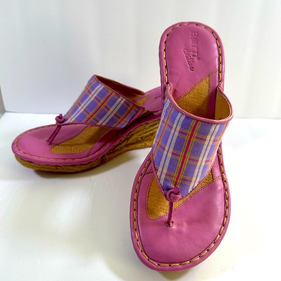 Born Shoes - Born Women’s Drilles Lavender Plaid Thong Espadrille Wedge Sandal EU 42 US 10